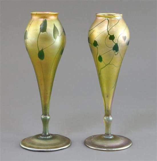 A pair of Tiffany gold favrile glass vases, c.1915, H. 23cm